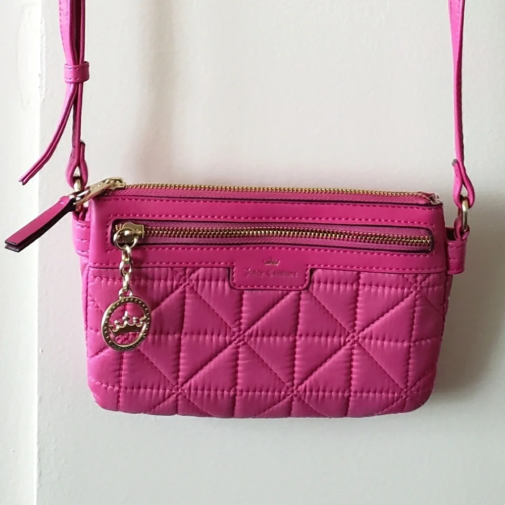 Juicy Couture Crown Quilted Flamingo Pink Clutch Shoulder Crossbody Bag - NWOT - Picture 1 of 11